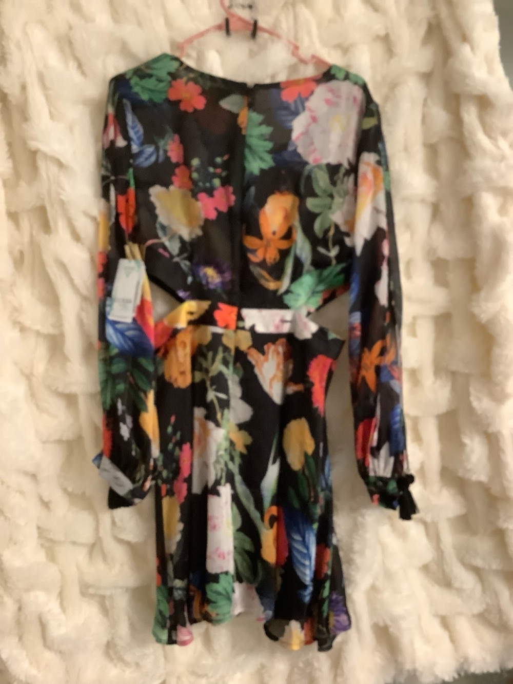 Guess Black Floral Print Mini Dress with Multicolor Blooms